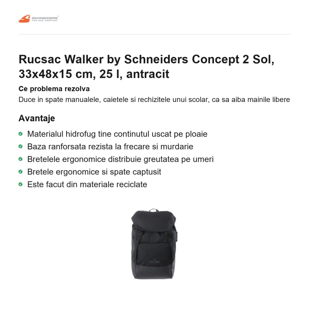 Rucsac Walker by Schneiders Concept 2 Sol, 33x48x15 cm, 25 l, antracit [2]