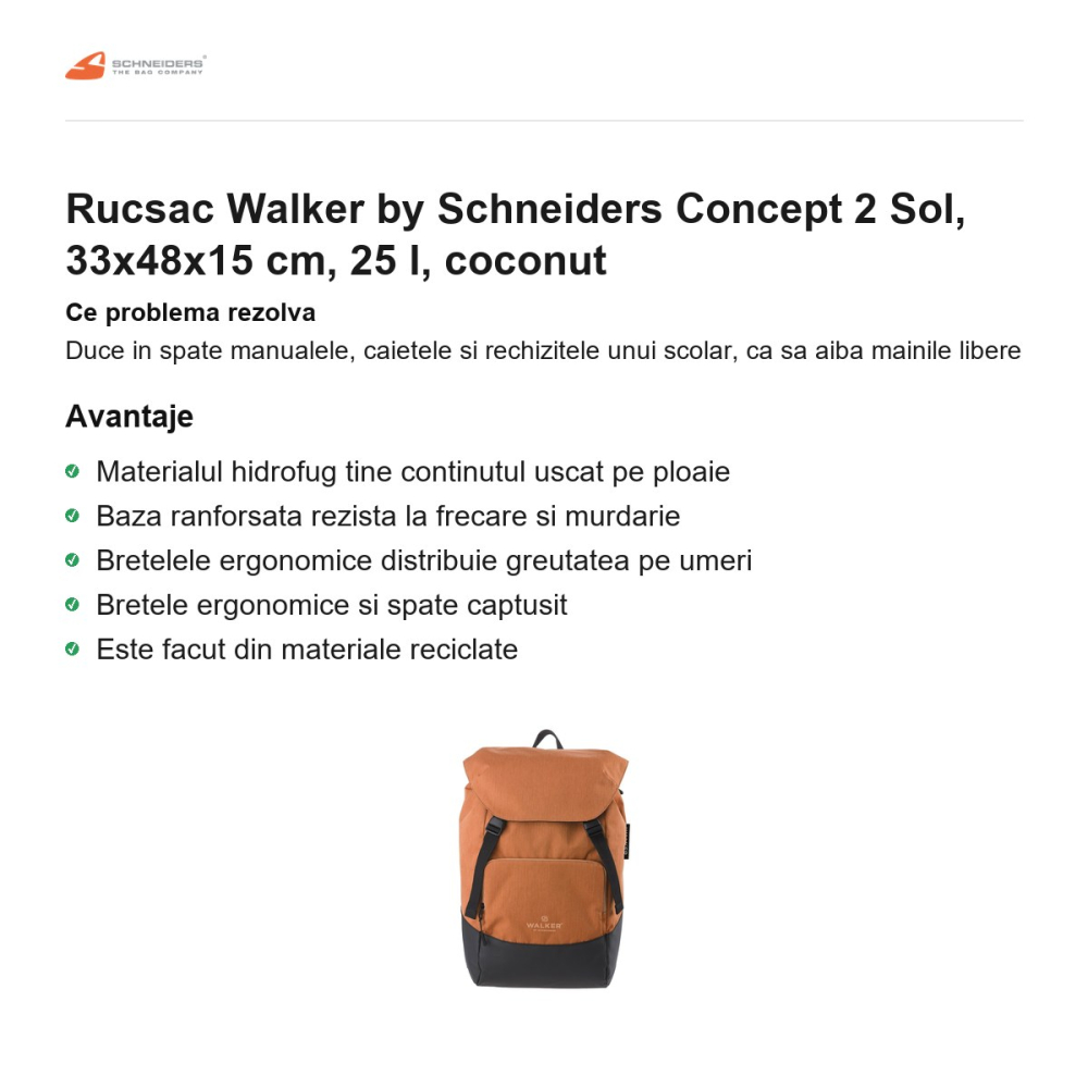 Rucsac Walker by Schneiders Concept 2 Sol, 33x48x15 cm, 25 l, coconut [2]