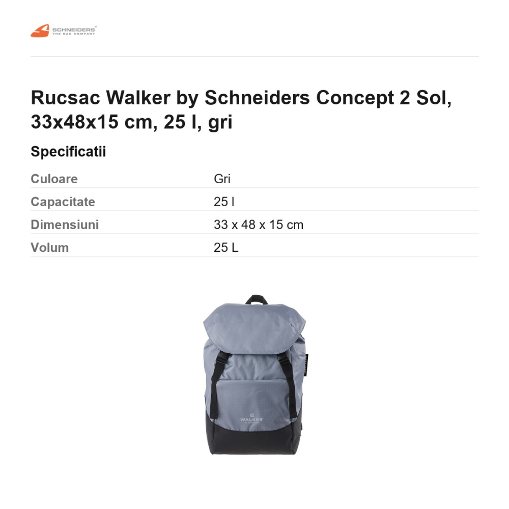 Rucsac Walker by Schneiders Concept 2 Sol, 33x48x15 cm, 25 l, gri [3]