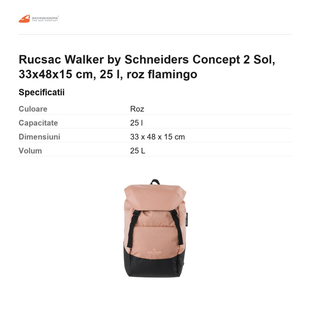 Rucsac Walker by Schneiders Concept 2 Sol, 33x48x15 cm, 25 l, roz flamingo [3]