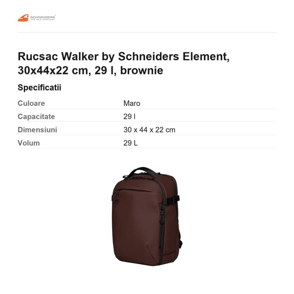Rucsac Walker by Schneiders Element, 30x44x22 cm, 29 l, brownie [3]