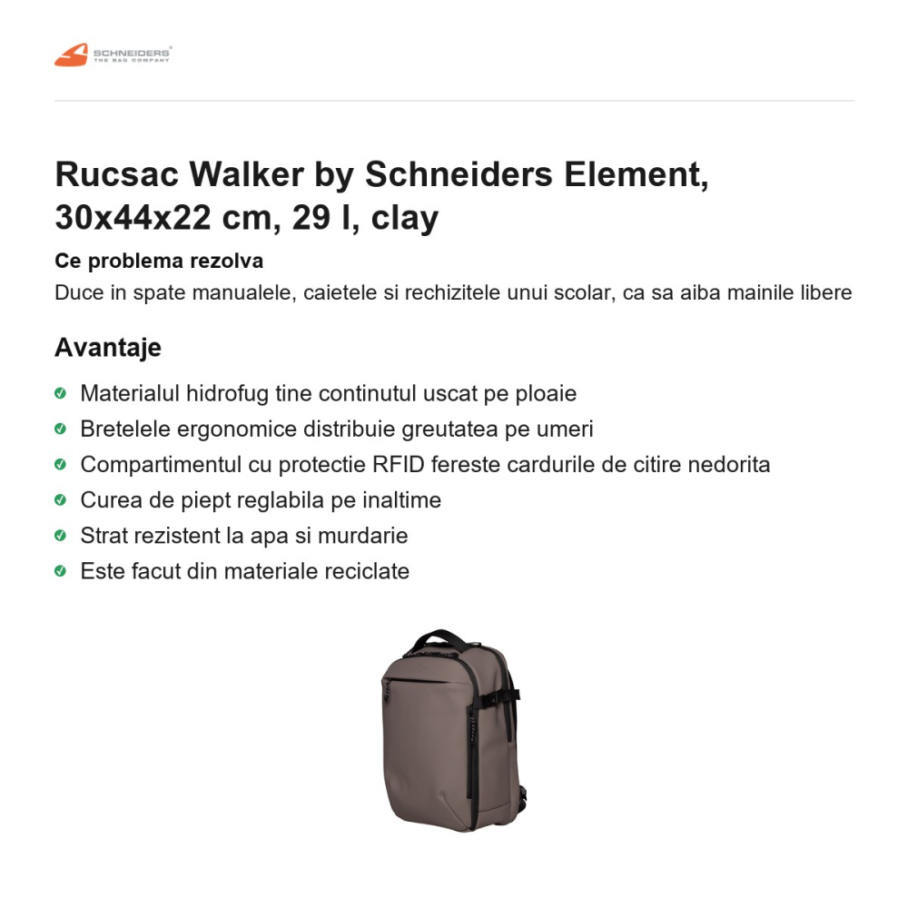 Rucsac Walker by Schneiders Element, 30x44x22 cm, 29 l, clay [2]