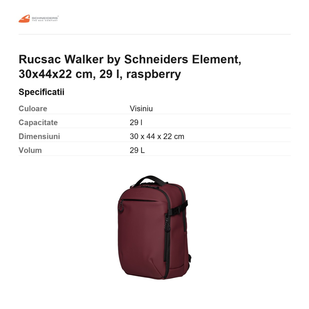 Rucsac Walker by Schneiders Element, 30x44x22 cm, 29 l, raspberry [3]