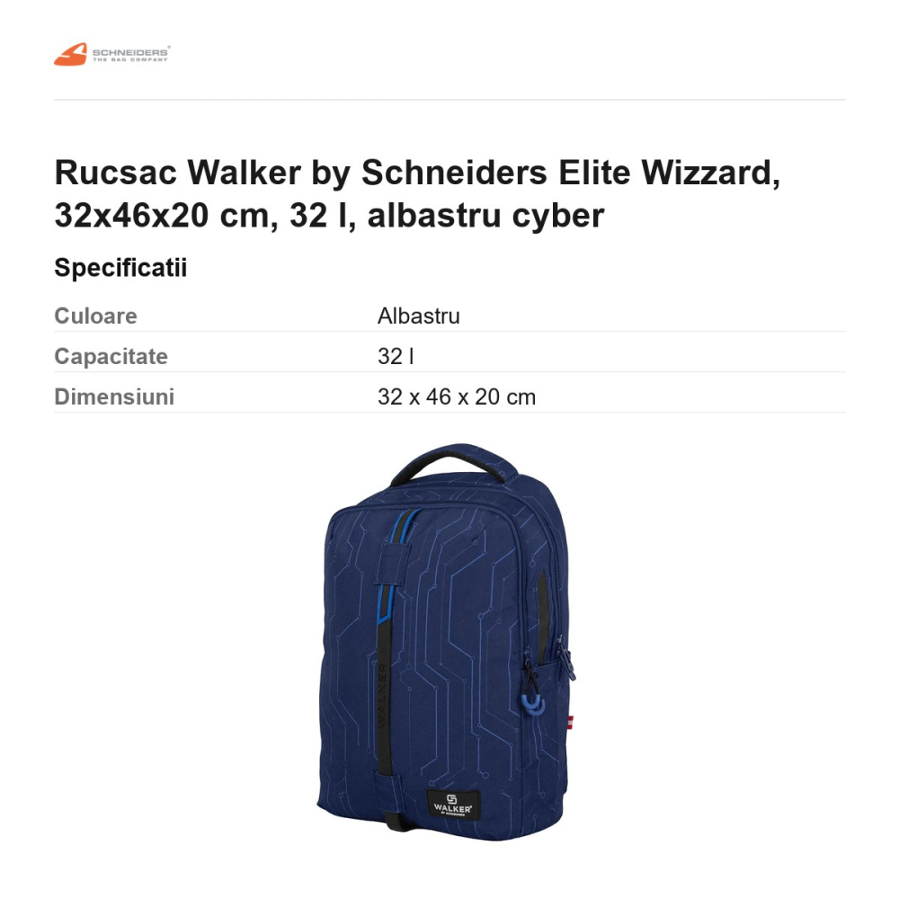 Rucsac Walker by Schneiders Elite Wizzard, 32x46x20 cm, 32 l, albastru cyber [3]