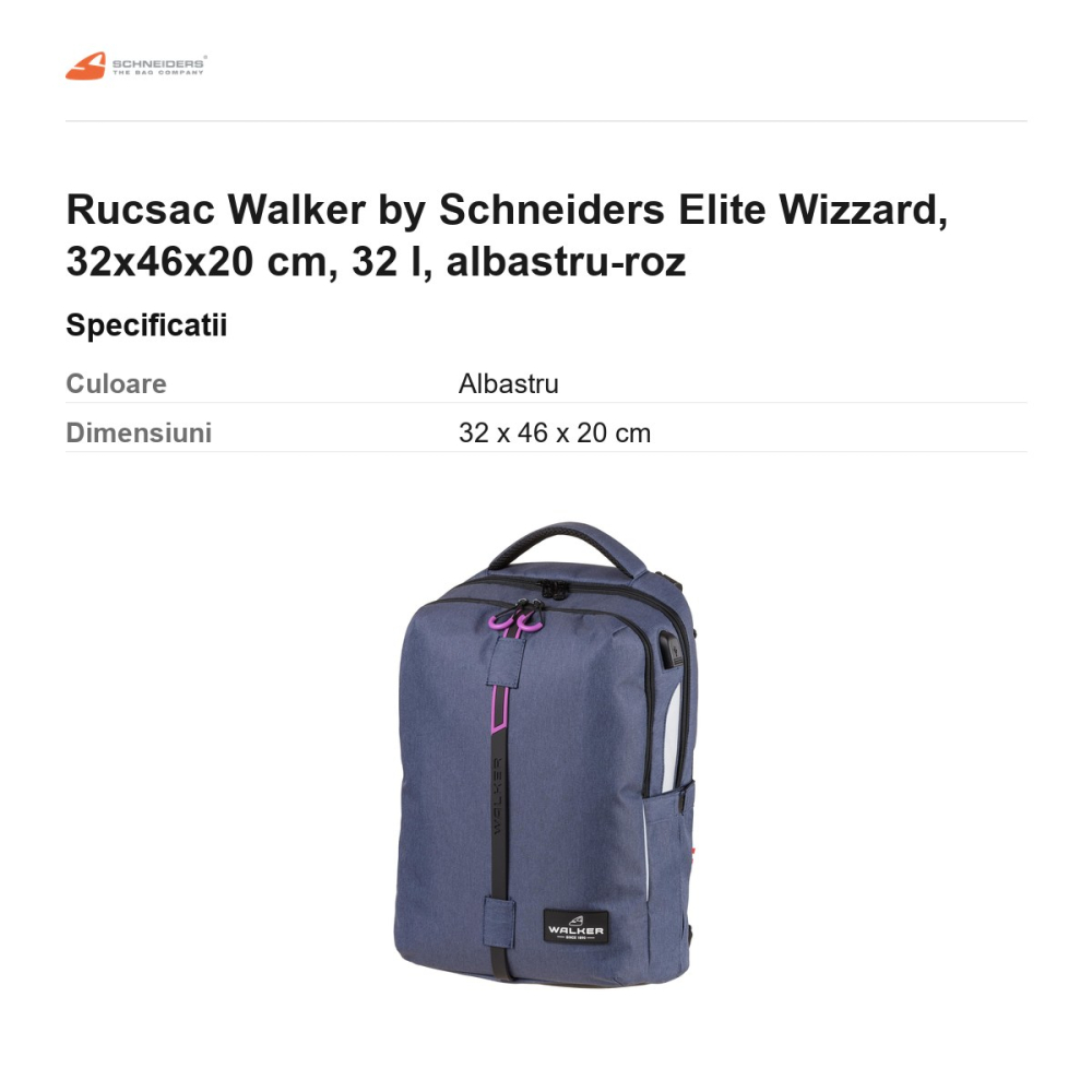 Rucsac Walker by Schneiders Elite Wizzard, 32x46x20 cm, 32 l, albastru-roz [3]