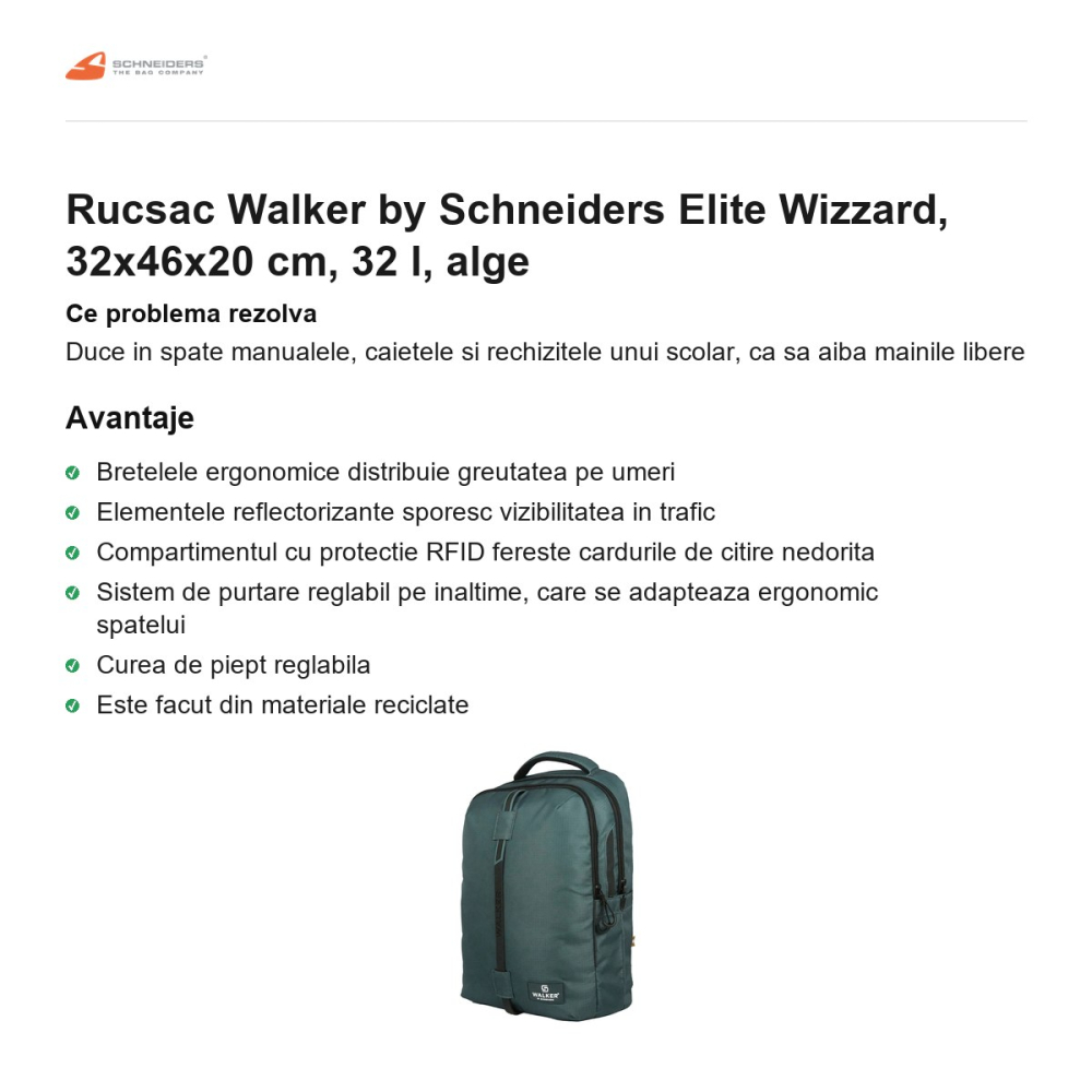 Rucsac Walker by Schneiders Elite Wizzard, 32x46x20 cm, 32 l, alge [2]