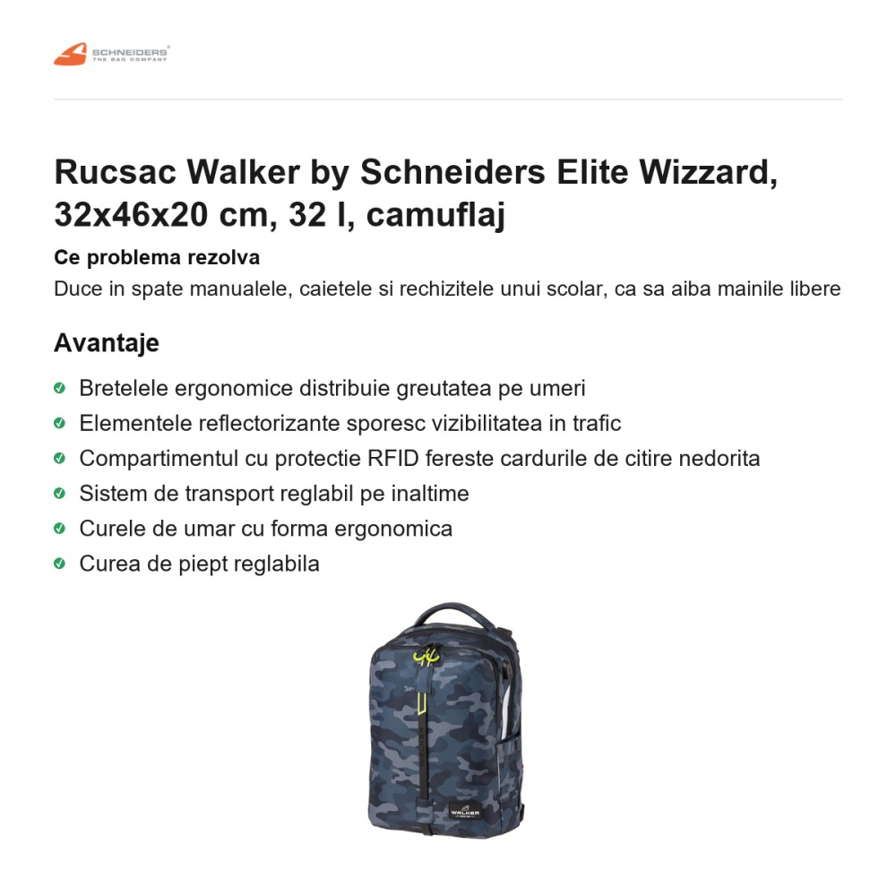 Rucsac Walker by Schneiders Elite Wizzard, 32x46x20 cm, 32 l, camuflaj [2]