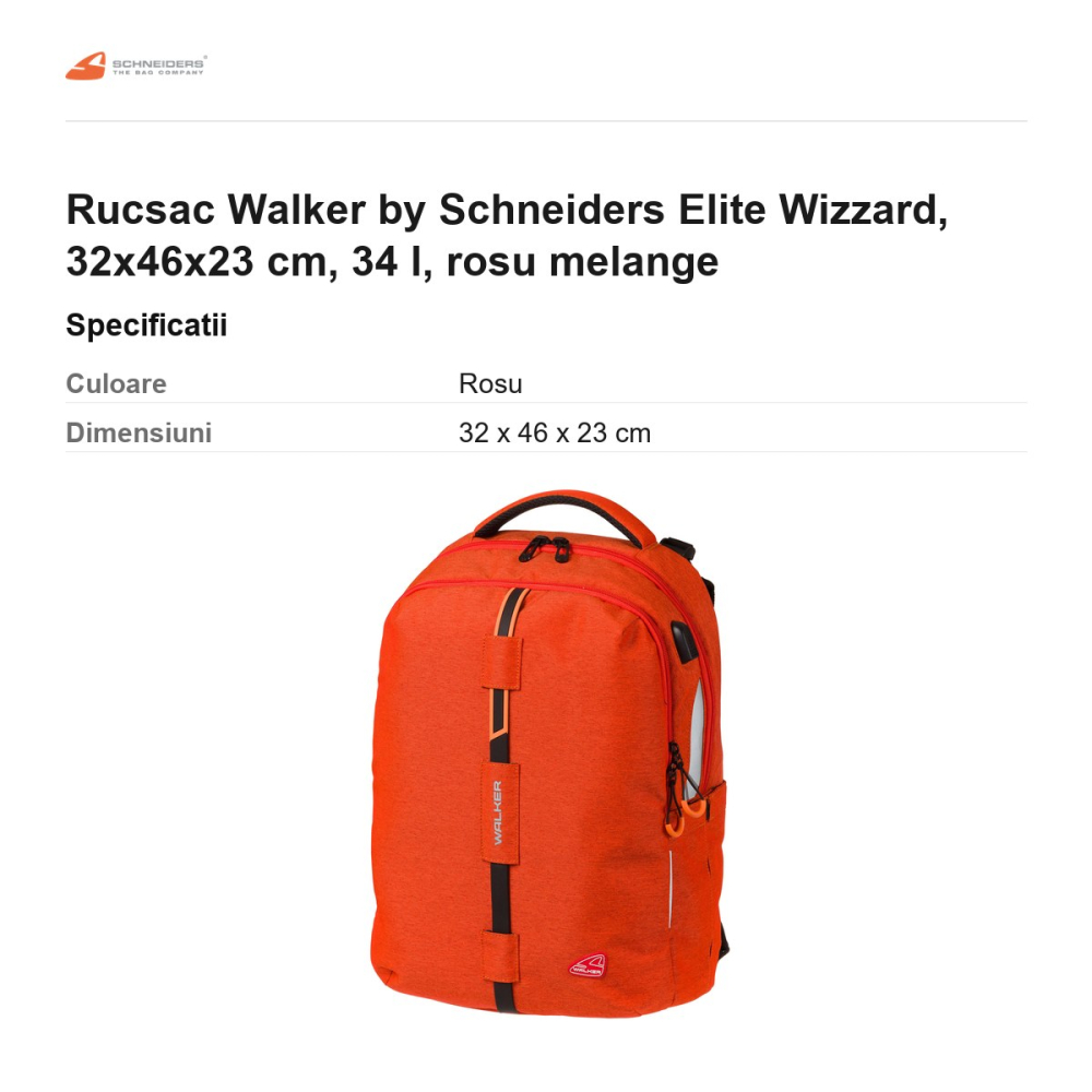 Rucsac Walker by Schneiders Elite Wizzard, 32x46x23 cm, 34 l, rosu melange [3]