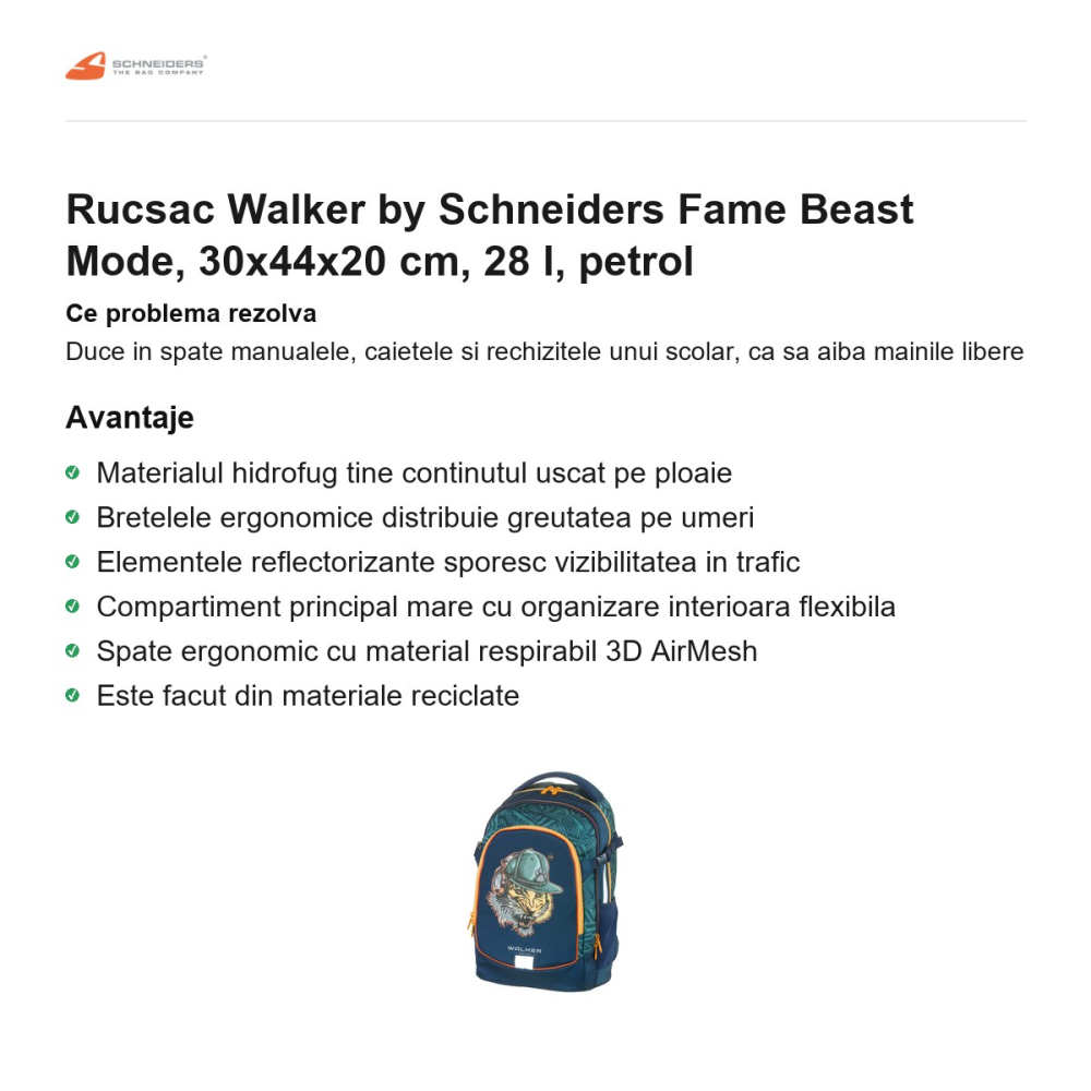 Rucsac Walker by Schneiders Fame Beast Mode, 30x44x20 cm, 28 l, petrol [2]