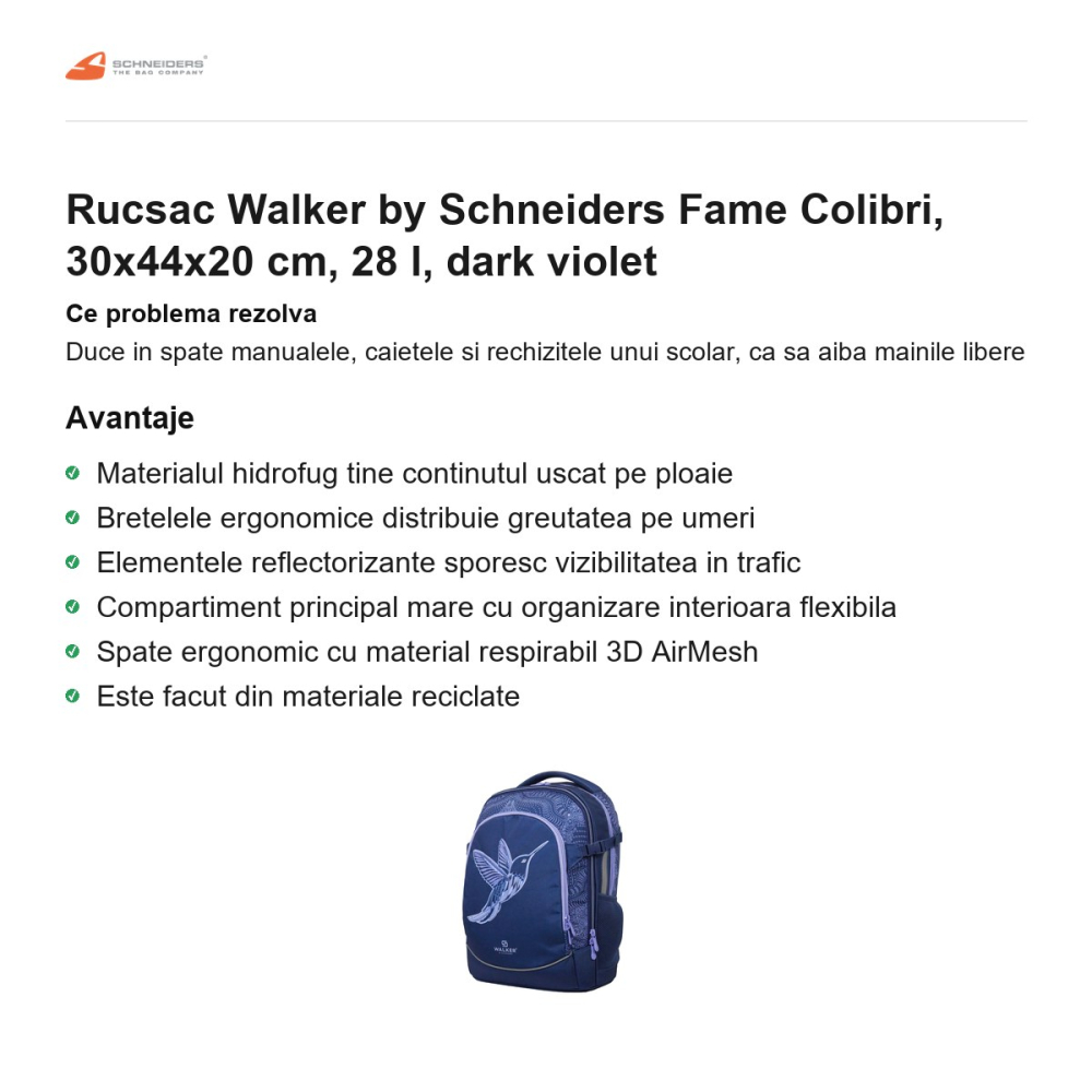 Rucsac Walker by Schneiders Fame Colibri, 30x44x20 cm, 28 l, dark violet [2]