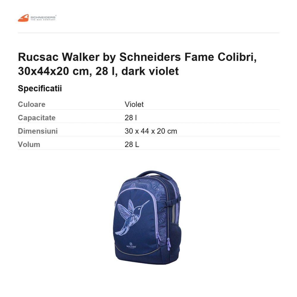 Rucsac Walker by Schneiders Fame Colibri, 30x44x20 cm, 28 l, dark violet [3]