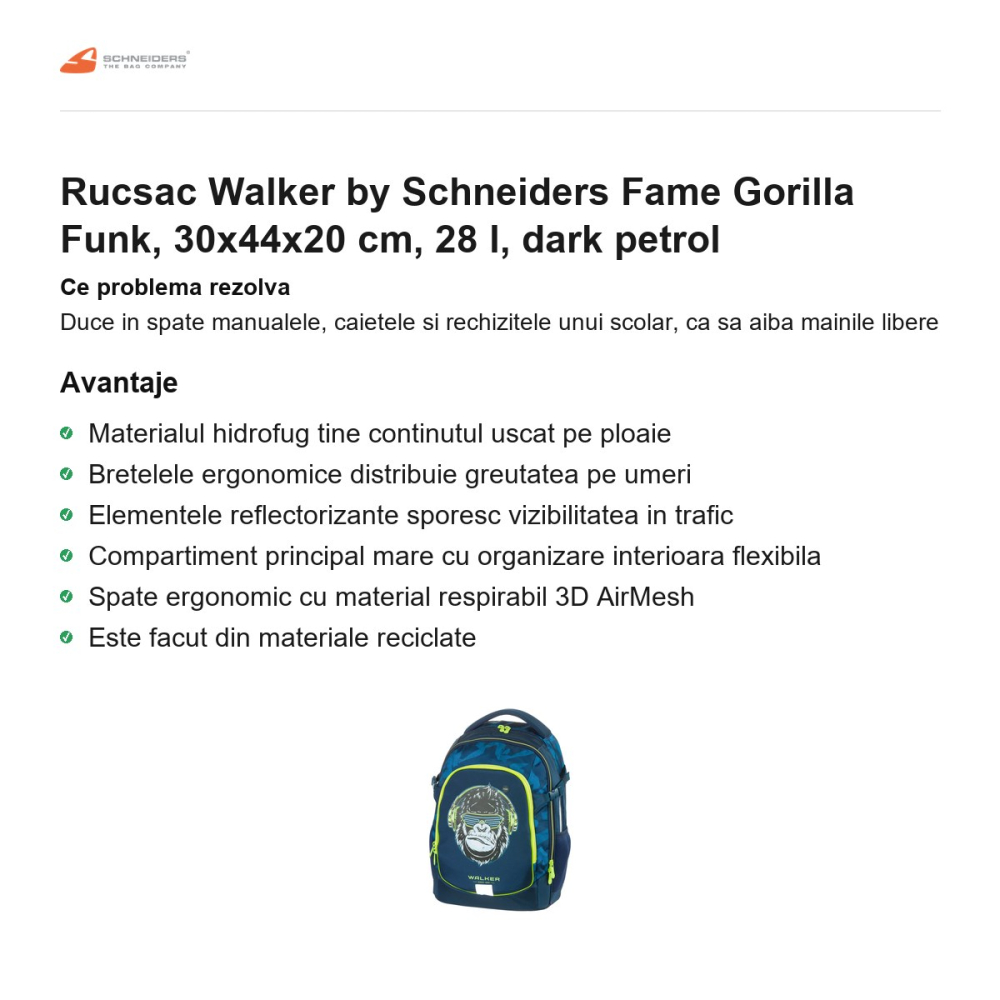 Rucsac Walker by Schneiders Fame Gorilla Funk, 30x44x20 cm, 28 l, dark petrol [2]