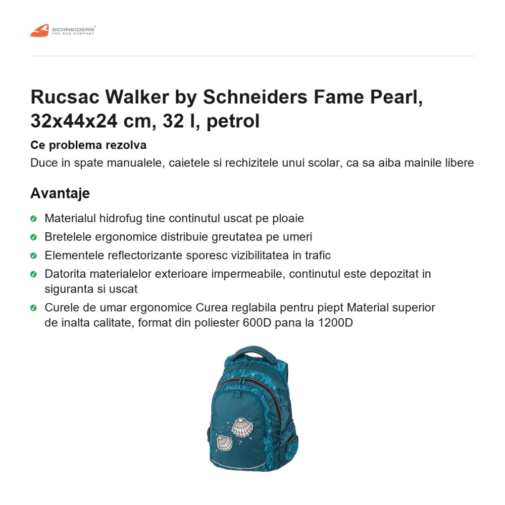 Rucsac Walker by Schneiders Fame Pearl, 32x44x24 cm, 32 l, petrol [2]