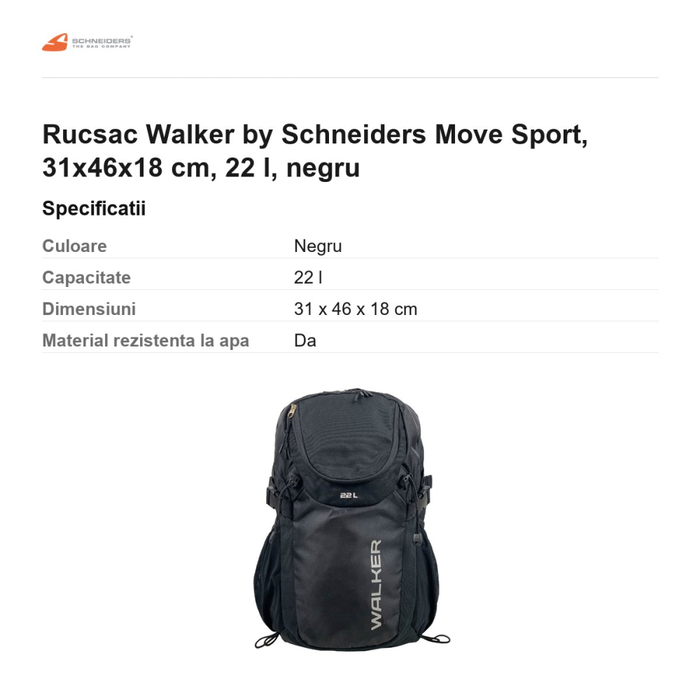 Rucsac Walker by Schneiders Move Sport, 31x46x18 cm, 22 l, negru [3]