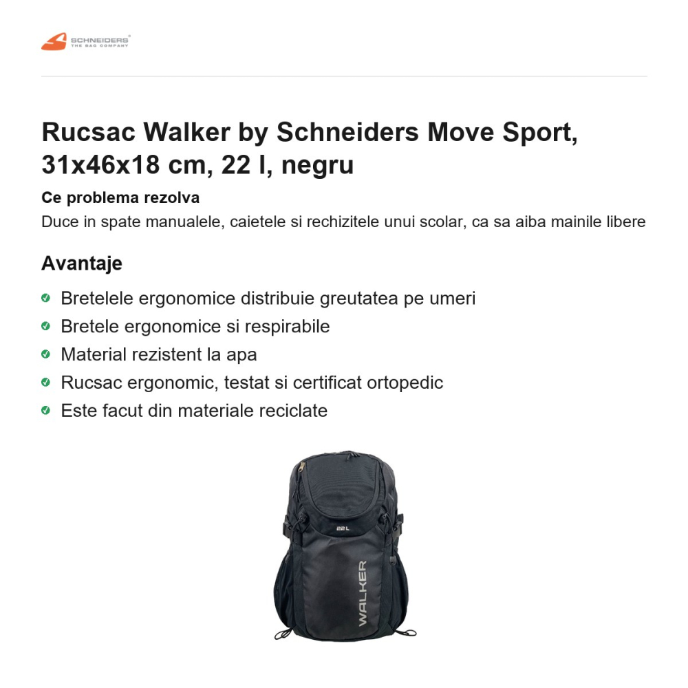 Rucsac Walker by Schneiders Move Sport, 31x46x18 cm, 22 l, negru [2]