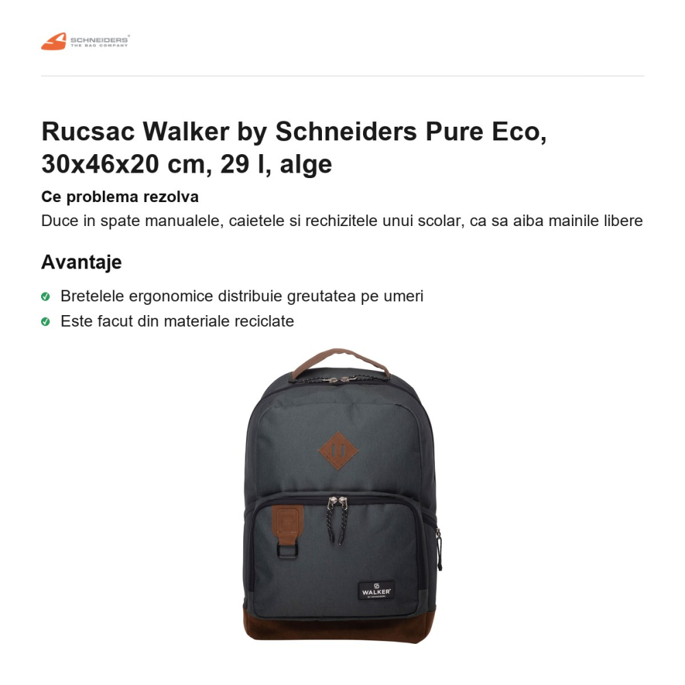 Rucsac Walker by Schneiders Pure Eco, 30x46x20 cm, 29 l, alge [2]
