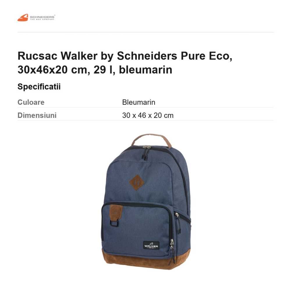 Rucsac Walker by Schneiders Pure Eco, 30x46x20 cm, 29 l, bleumarin [3]