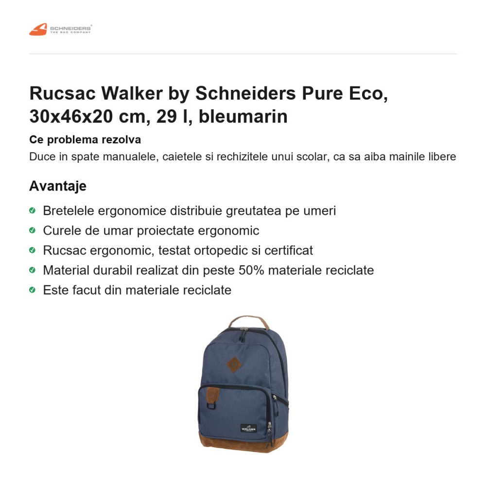 Rucsac Walker by Schneiders Pure Eco, 30x46x20 cm, 29 l, bleumarin [2]