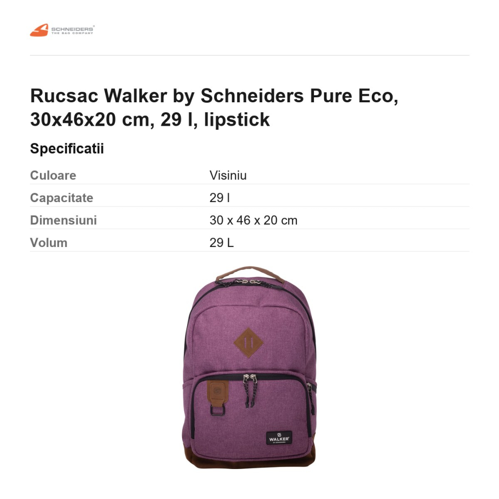 Rucsac Walker by Schneiders Pure Eco, 30x46x20 cm, 29 l, lipstick [3]