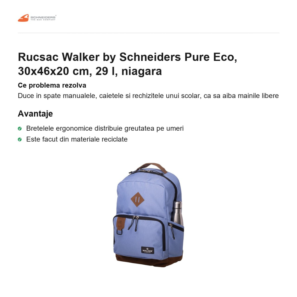 Rucsac Walker by Schneiders Pure Eco, 30x46x20 cm, 29 l, niagara [2]