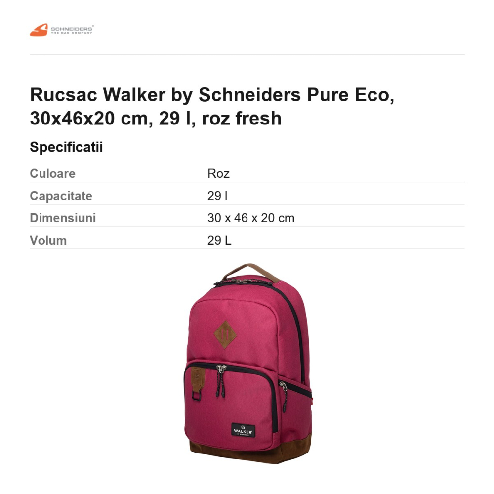 Rucsac Walker by Schneiders Pure Eco, 30x46x20 cm, 29 l, roz fresh [3]