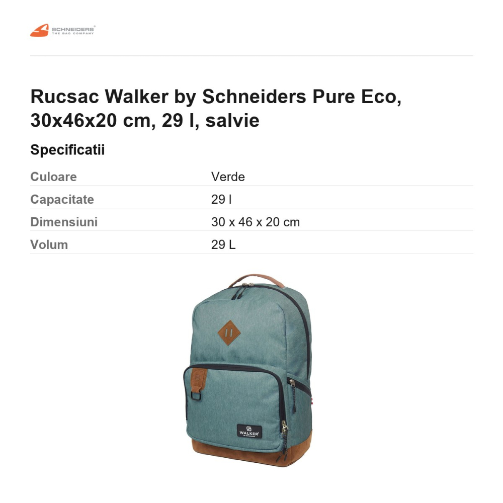 Rucsac Walker by Schneiders Pure Eco, 30x46x20 cm, 29 l, salvie [3]