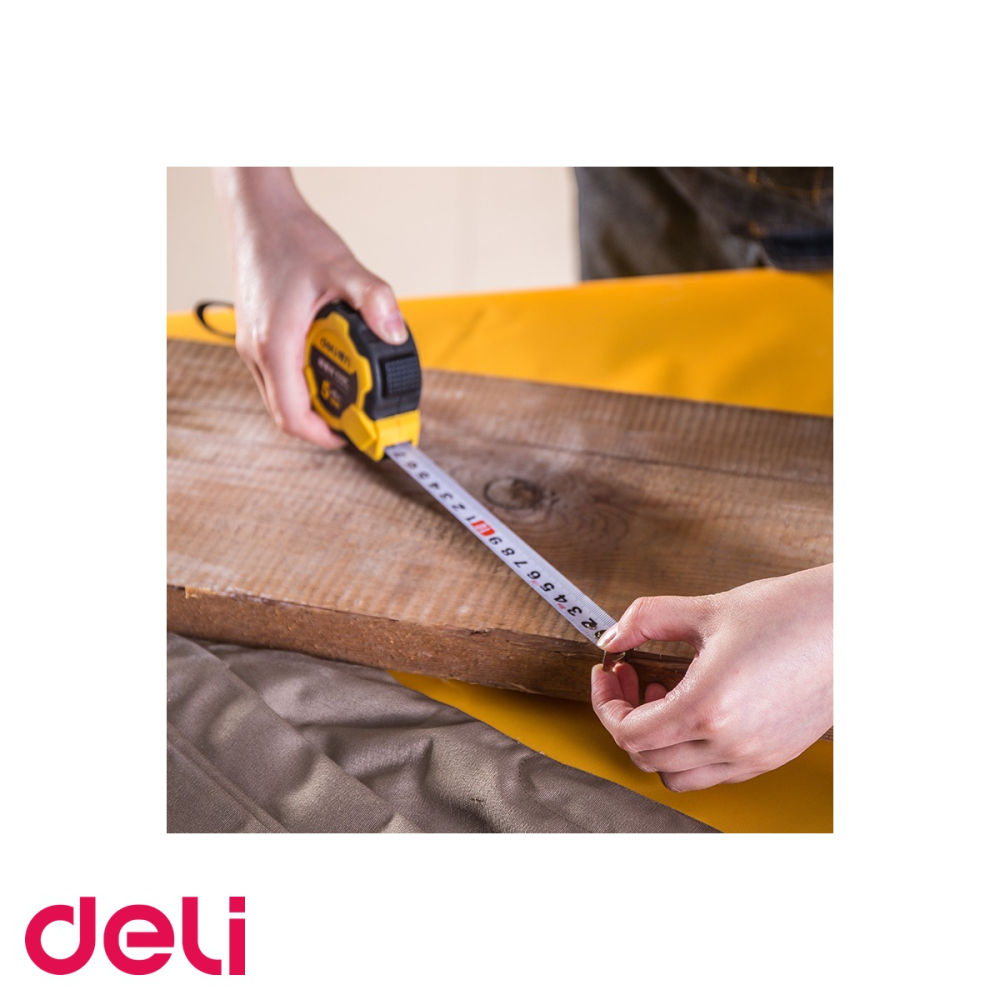Ruleta de masurare Deli 5m x 19mm, carcasa cauciuc, blocare automata, pentru constructii si amenajari [5]