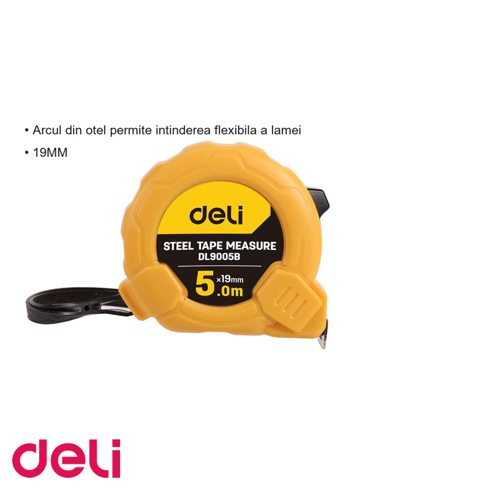 Ruleta de masurare Deli, banda otel 5m x 19mm, carcasa ABS rezistenta la socuri, pentru constructii si bricolaj [3]
