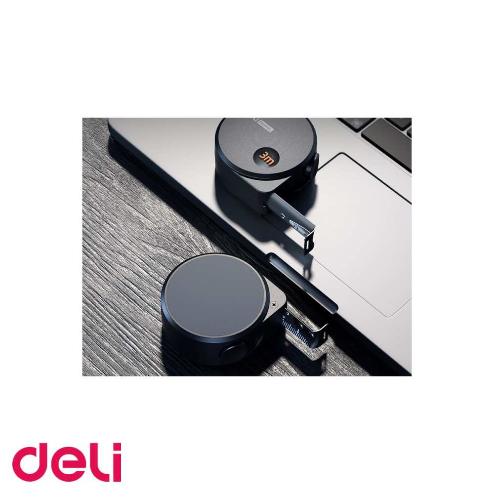 Ruleta de masurare Deli Home Series, banda otel carbon 3m x 16mm, carcasa ABS antiderapanta, negra [5]