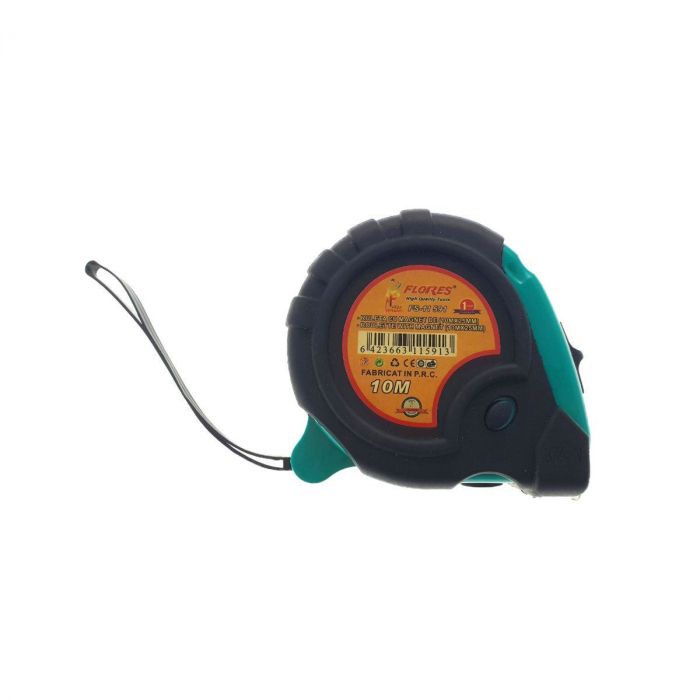 Ruleta metalica FS-11591, 10m x 25mm, cu buton blocare, clema prindere, neagra cu verde si portocaliu [3]