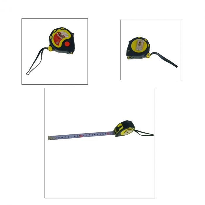 Ruleta metalica FS-11626, 3m x 16mm, cu buton blocare, clema prindere, neagra cu galben [5]