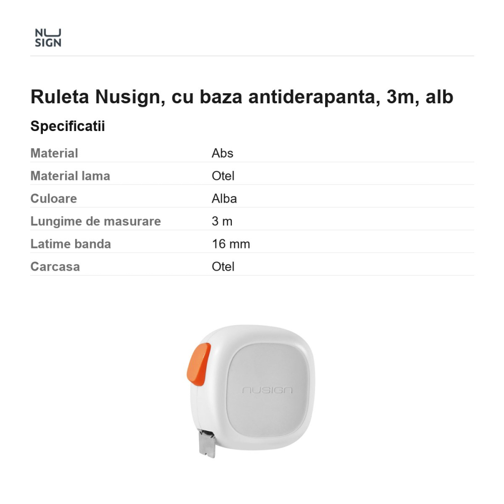 Ruleta Nusign, cu baza antiderapanta, 3m, alb [3]
