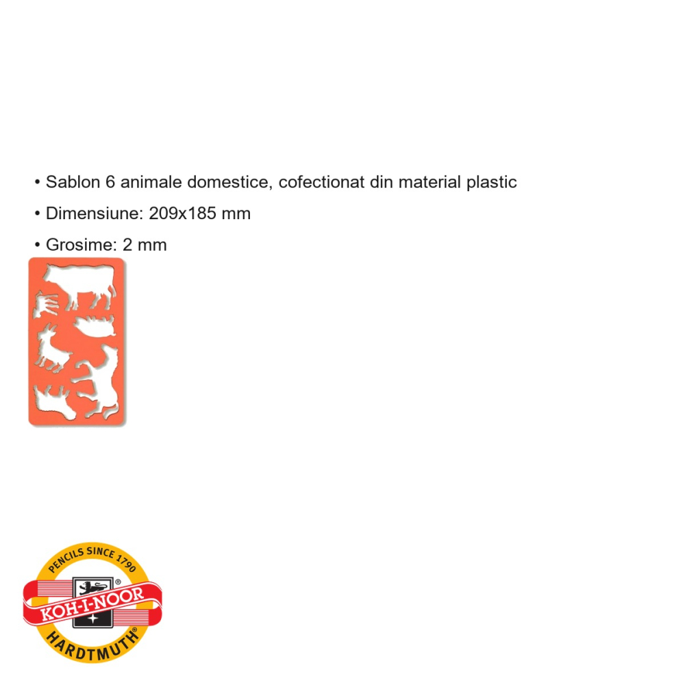 Sablon animale domestice Koh-I-Noor, 6 forme din plastic, pentru desen si activitati scolare [3]