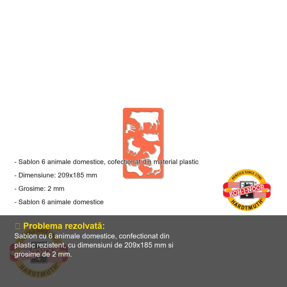 Sablon animale domestice Koh-I-Noor, 6 forme din plastic, pentru desen si activitati scolare [2]