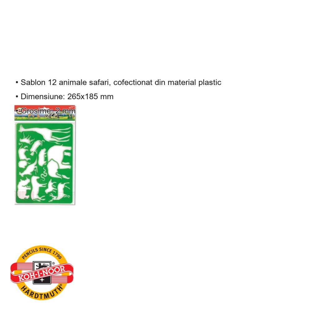 Sablon animale safari Koh-I-Noor, 12 forme, plastic, pentru desen si activitati creative [3]