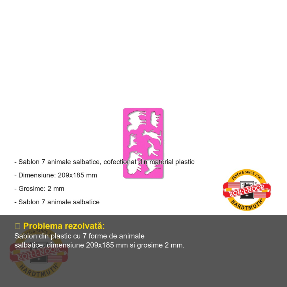 Sablon animale salbatice Koh-I-Noor, 7 forme, plastic, pentru desen si activitati scolare [2]