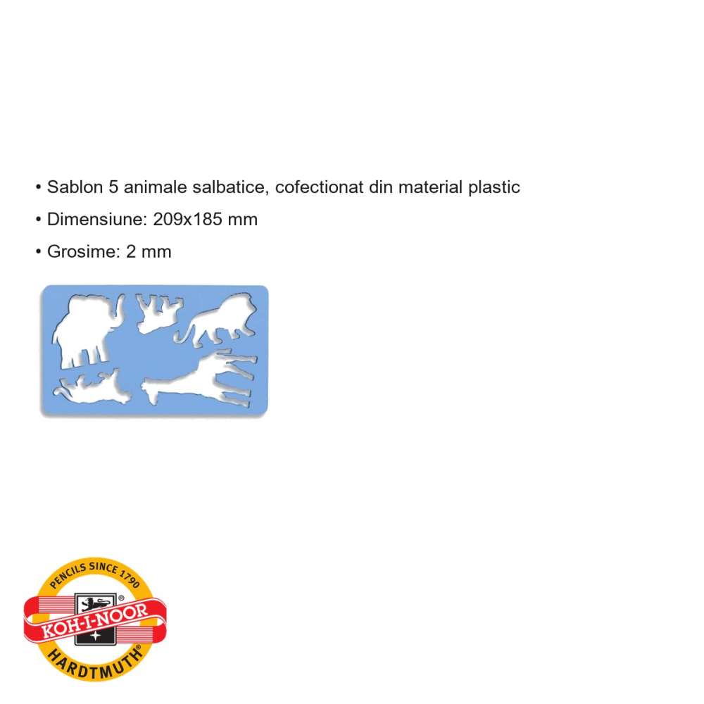 Sablon animale salbatice Koh-I-Noor, set 5 forme din plastic, pentru desen si activitati scolare [3]