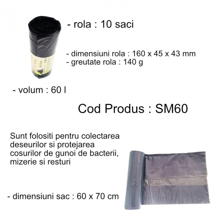 Set 10 saci menajeri, 60 l, dimensiuni 60 x 70 cm, negri [4]