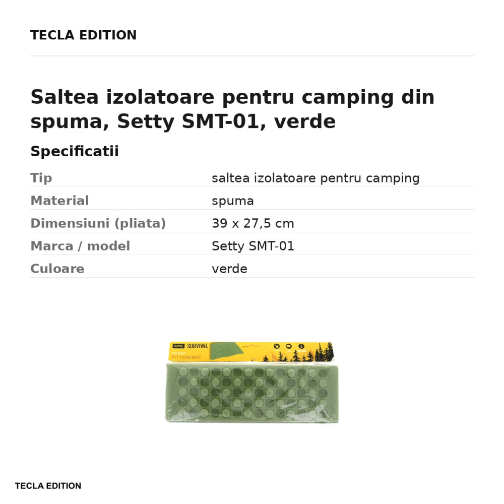 Saltea izolatoare pentru camping din spuma, Setty SMT-01, verde [3]