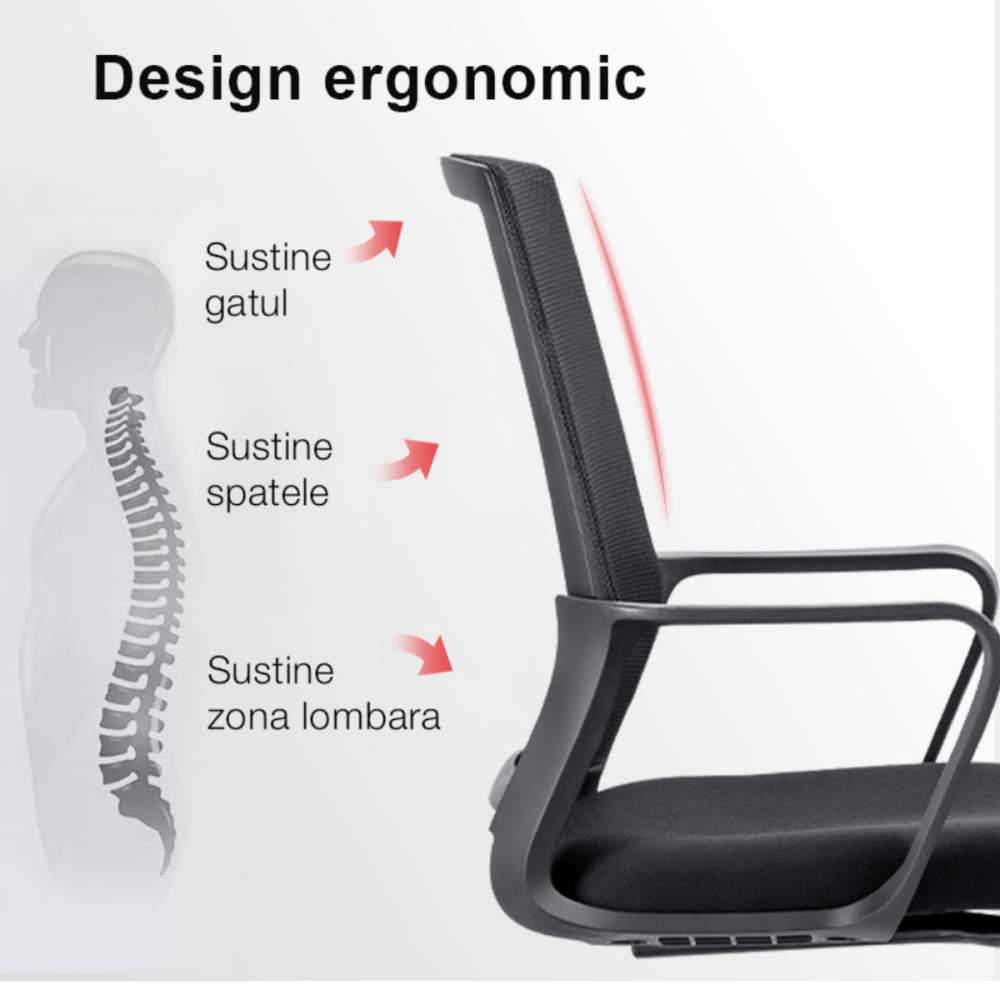 Scaun Birou Ergonom cu Spatar Mesh si Suport Lombar, pentru Birou si Home Office, Ventilatie si Confort Maxim [3]