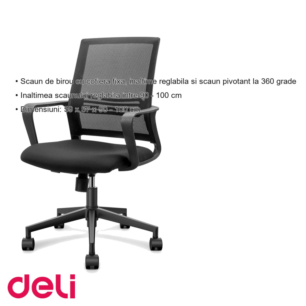 Scaun de birou Deli 4501 cu spatar mesh, cotiera fixa si reglaj inaltime, pentru spatii de lucru [3]