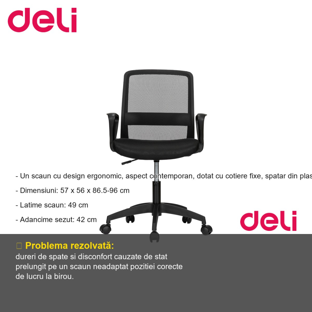 Scaun de birou Deli 4507 cu spatar mesh ergonomic, cotiere fixe si reglare inaltime, pentru uz zilnic la birou [2]