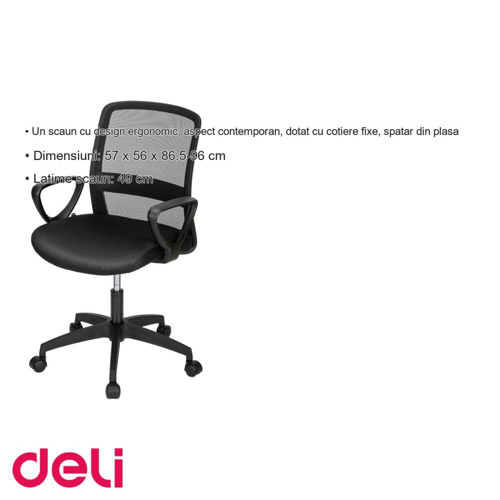 Scaun de birou Deli 4507 cu spatar mesh ergonomic, cotiere fixe si reglare inaltime, pentru uz zilnic la birou [3]