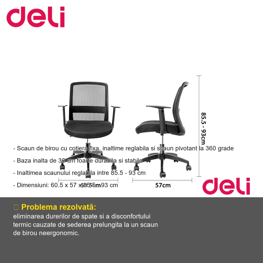 Scaun de birou Deli 87080 cu spatar mesh, cotiera fixa si inaltime reglabila, pentru spatii de lucru moderne [2]