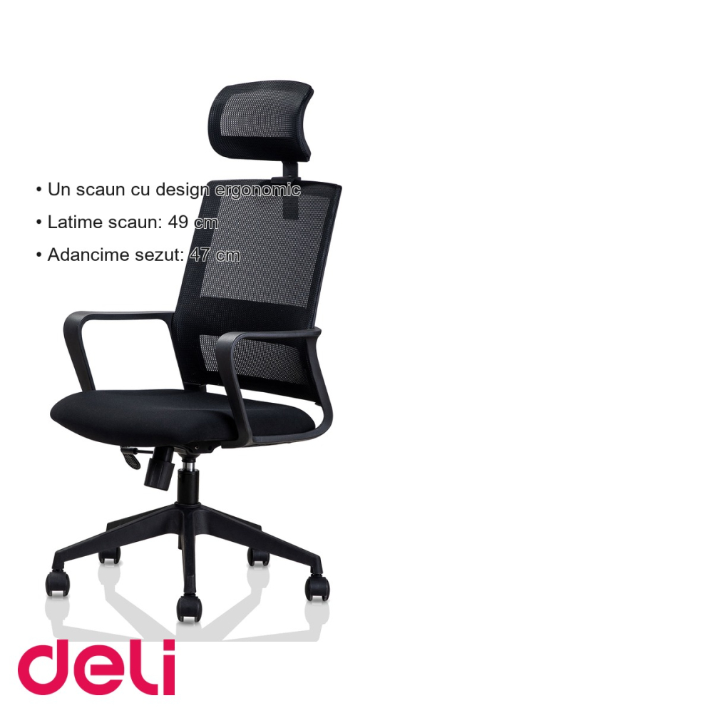 Scaun de birou Deli Executive 4503, spatar si sezut mesh respirabil, tetiera reglabila, ergonomic pentru munca la birou [3]
