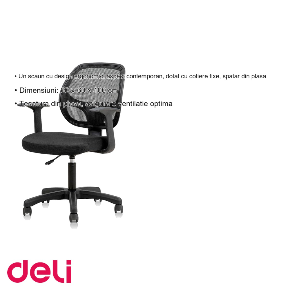 Scaun de birou ergonomic Deli 4900, spatar mesh, rotire 360 grade, reglabil pe inaltime [3]