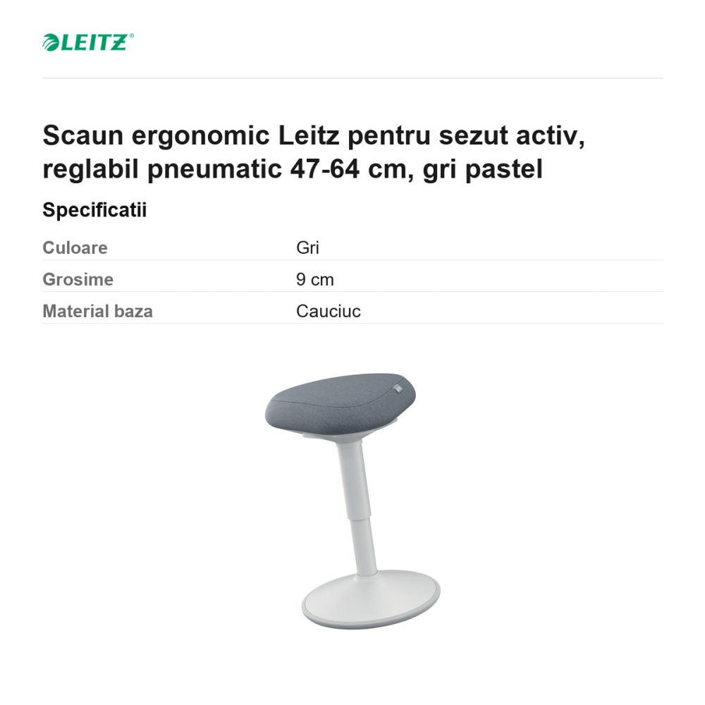 Scaun ergonomic Leitz pentru sezut activ, reglabil pneumatic 47-64 cm, gri pastel [3]