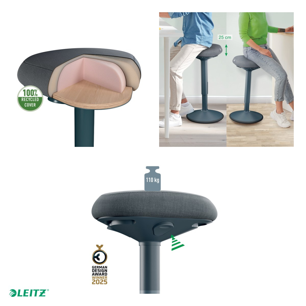 Scaun ergonomic Leitz pentru sezut activ, reglabil pneumatic 57-82 cm, gri carbune [4]
