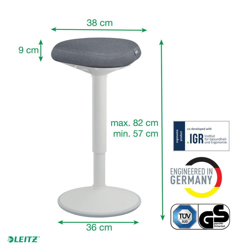 Scaun ergonomic Leitz pentru sezut activ, reglabil pneumatic 57-82 cm, gri pastel [5]
