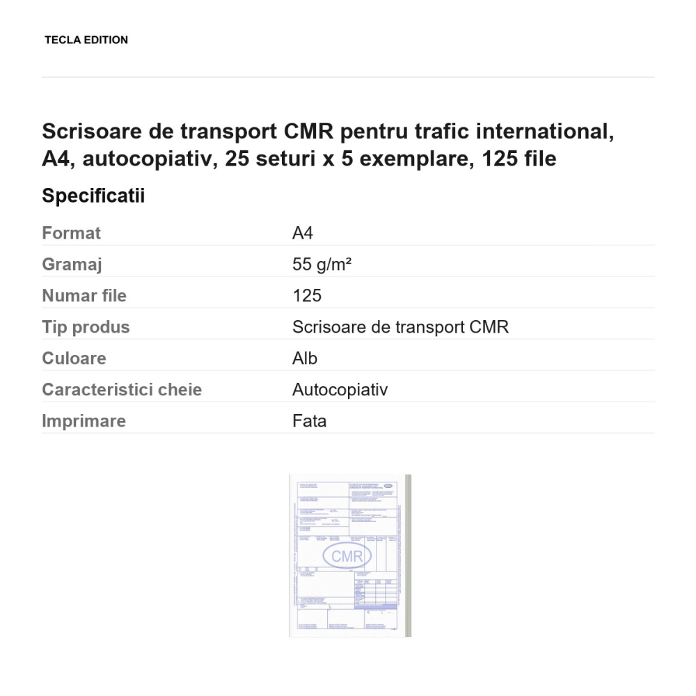Scrisoare de transport CMR pentru trafic international, A4, autocopiativ, 25 seturi x 5 exemplare, 125 file [3]